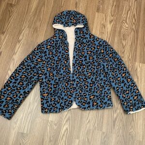 Love Tree Womens Size L Reversible Jacket Sherpa Fleece Cardigan Animal Print